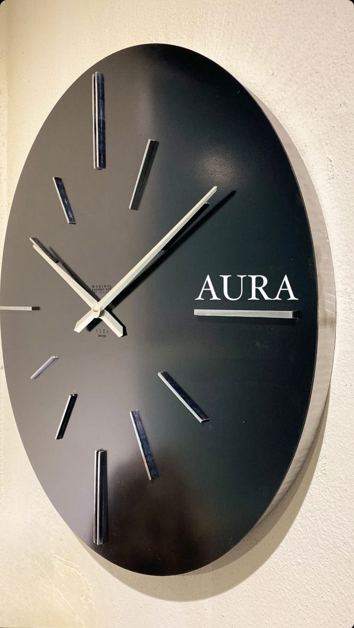 RH Clocks Aura – Große Designer-Wanduhr 80 cm | Schwarz & Silber | Modern & Lautlos