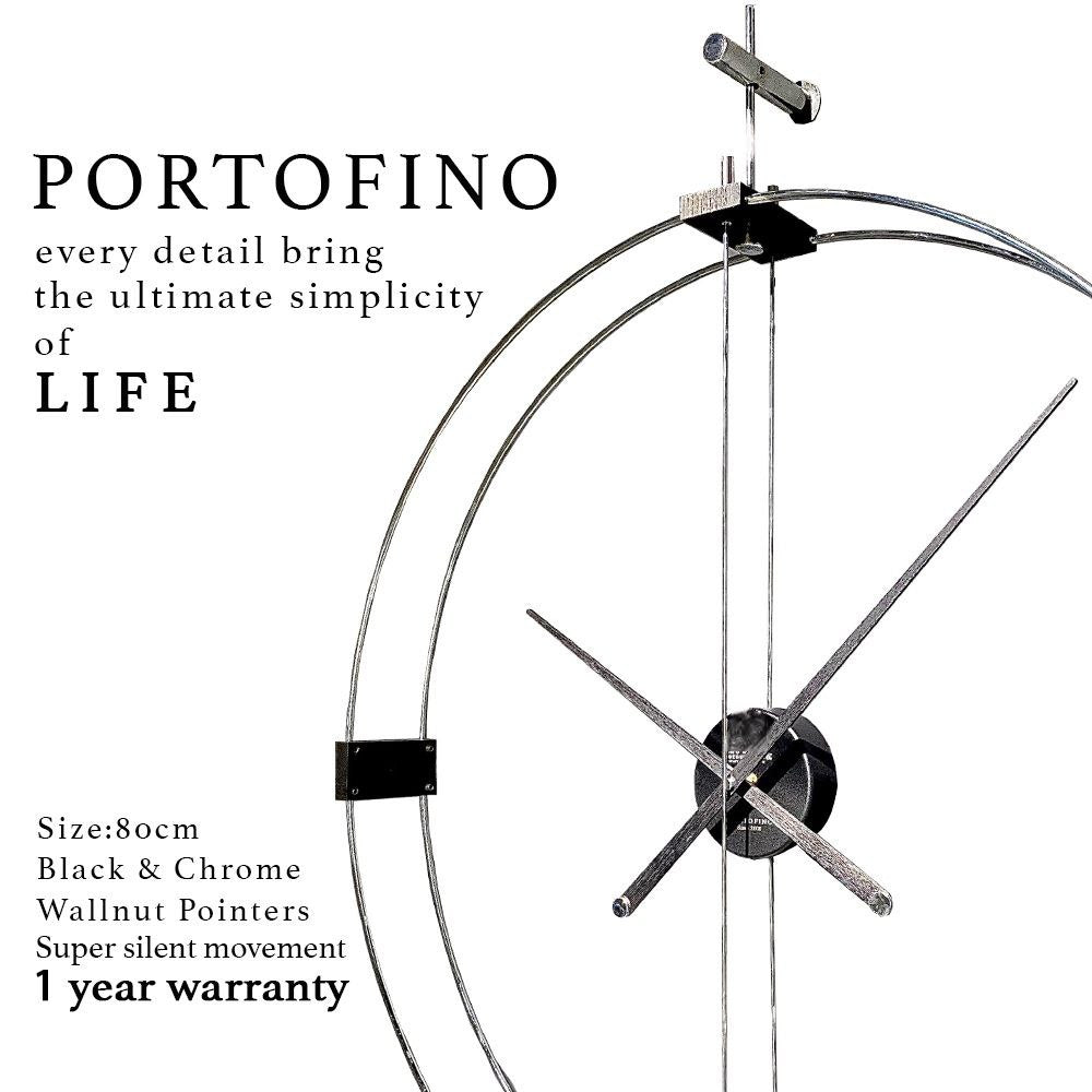 Portofino Wanduhr 80 cm – Black Carbon, Chrom & Metallic Gold | Minimalistische Designeruhr von RH Clocks