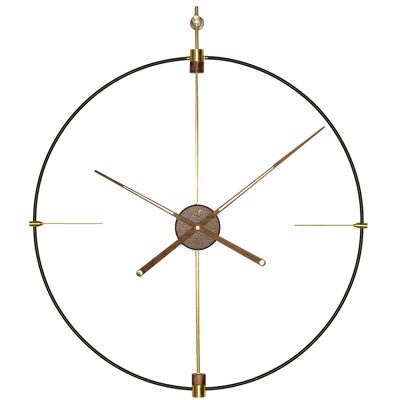 Pulse Wanduhr 80 cm – Antikgold, Chrom & Black | Geometrische Designuhr mit Holzoptik-Zentrum von RH Clocks
