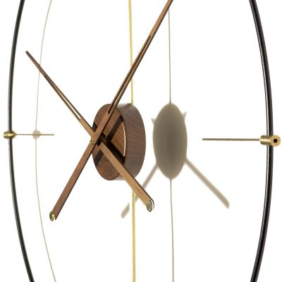 Pulse Wanduhr 80 cm – Antikgold, Chrom & Black | Geometrische Designuhr mit Holzoptik-Zentrum von RH Clocks