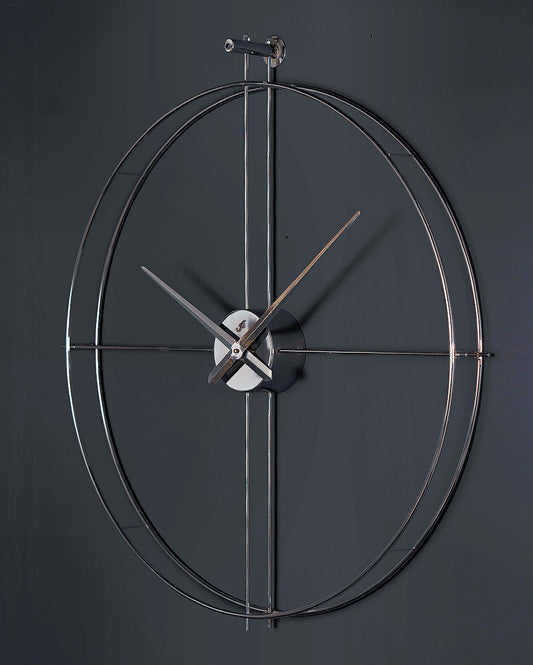 Zeus Plus Wanduhr 80 cm – Antikgold, Schwarz & Chrom | Runde Designer-Metalluhr von RH Clocks