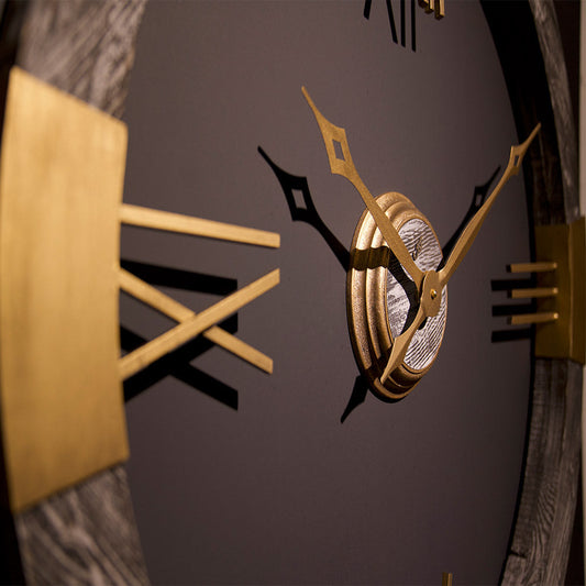 Orbit Wanduhr 90 cm – Grau & Gold | Moderne Wanduhr aus Holz & Metall von RH Clocks